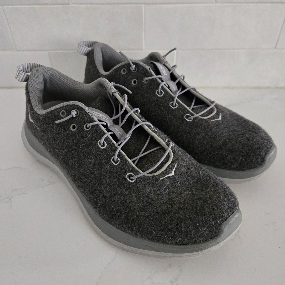 Hoka Hupana Flow Wool Athletic Casual Sneakers Walking Shoes Gray Speed Laces - Picture 2 of 7